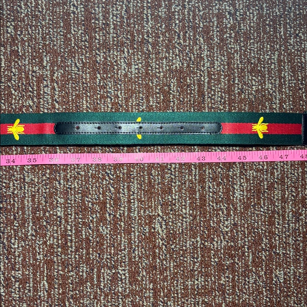 Bee belt strap (no buckle) red & green striped belt bee detail statement belt - Picture 8 of 10
